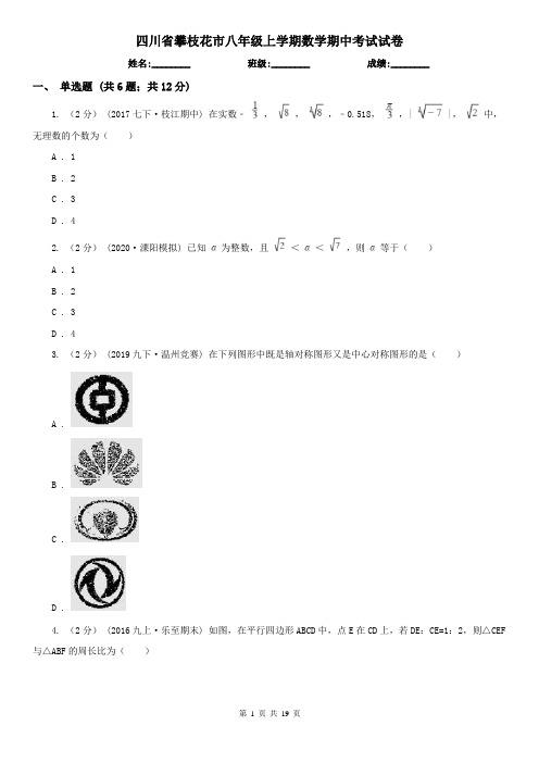 四川省攀枝花市八年级上学期数学期中考试试卷