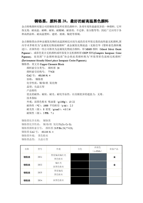 铜铬黑,颜料黑28,最好的耐高温黑色颜料