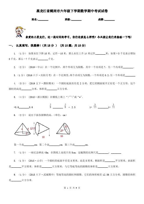 黑龙江省鹤岗市六年级下学期数学期中考试试卷
