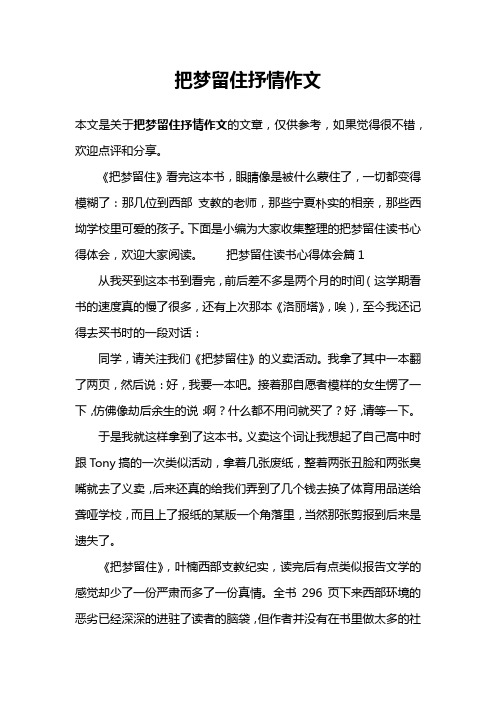 把梦留住抒情作文