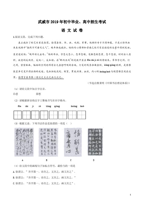 2019年甘肃省武威市、白银市、定西市、平凉市、酒泉市、临夏州、张掖市、陇南市、庆阳市中考语文试卷(解析