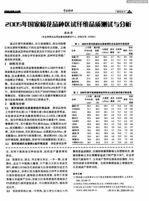 2005年国家棉花品种区试纤维品质测试与分析