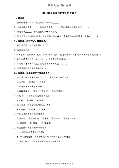 (新教材)粤教粤科版六年级下册科学 2.8 游乐场里的能量 课时练(同步练习)