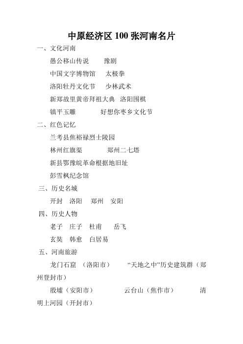 中原经济区100张河南名片