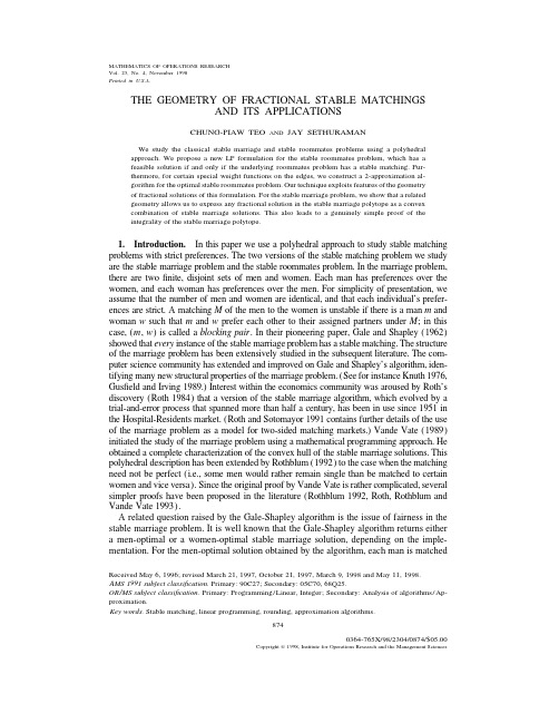 Printed in U.S.A. THE GEOMETRY OF FRACTIONAL STABLE MATCHINGS AND ITS APPLICATIONS