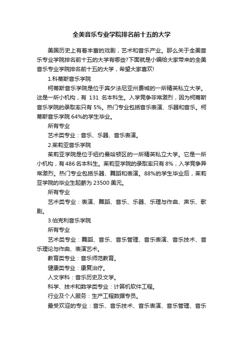 全美音乐专业学院排名前十五的大学