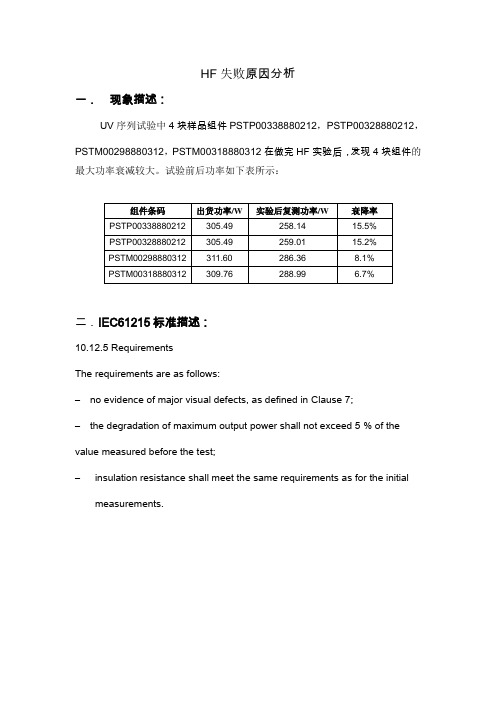 组件HF试验失败原因分析