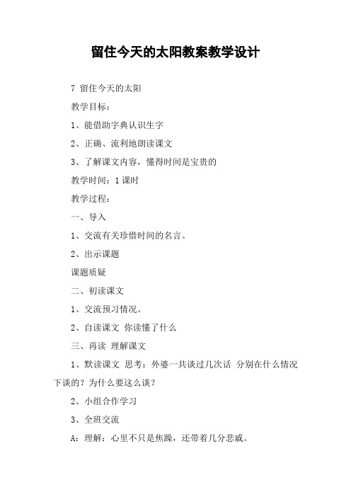 留住今天的太阳(教案教学设计