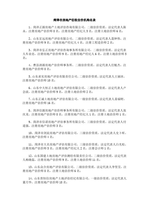 菏泽市房地产征收估价机构名录