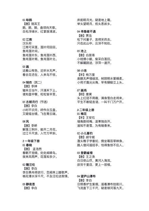 小学语文必背200首古诗词