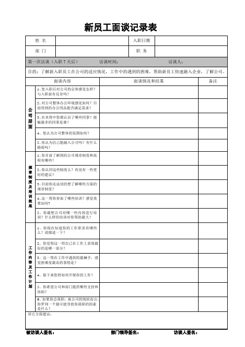 新员工面谈记录表
