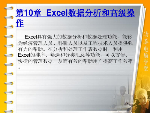 常用工具软件 第10章  Excel数据分析和高级操作