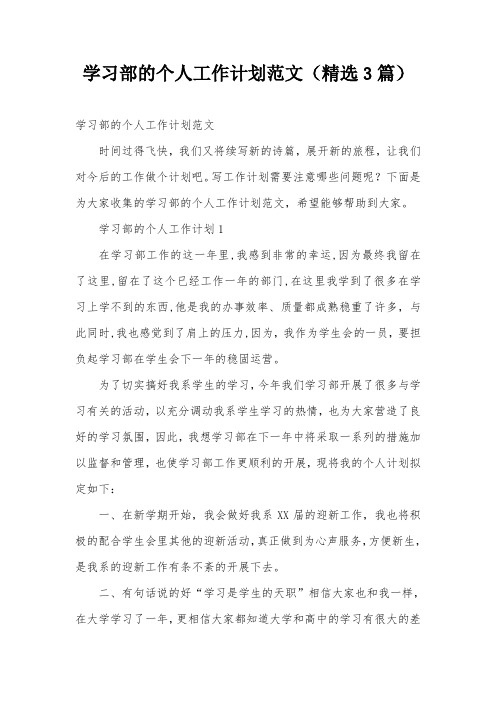 学习部的个人工作计划范文(精选3篇)