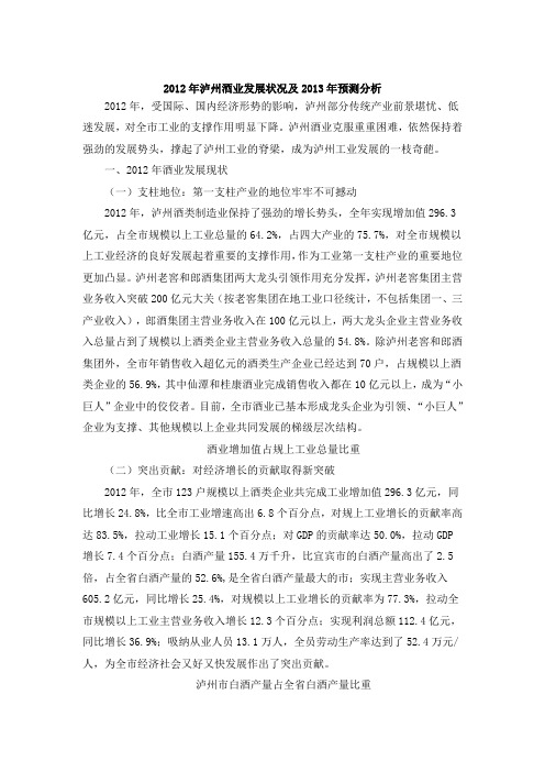 2012年泸州酒业发展状况及2013年预测分析