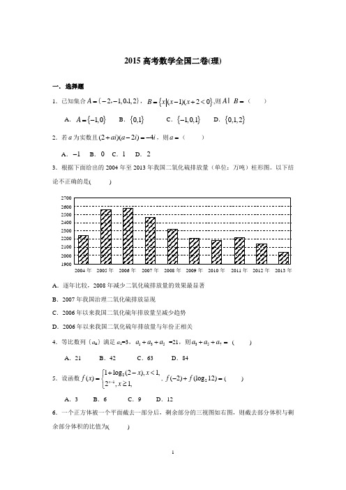 2015年全国统一考试全国二卷数学详细解答+教师归类点评
