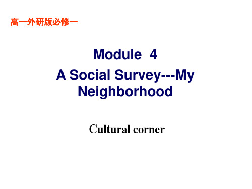 Module 4 A Social Survey --- My Neighbourhood Cultural Corner 2 课件(外研版必修1)
