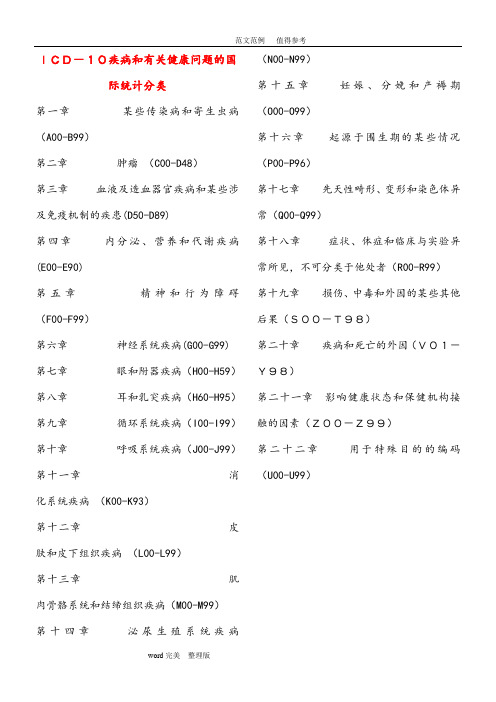 ICD—10疾病和有关健康问题的国际统计分类