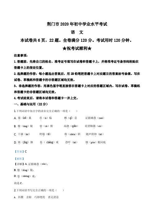 精品解析：湖北省荆门市2020年中考语文试题(解析版)