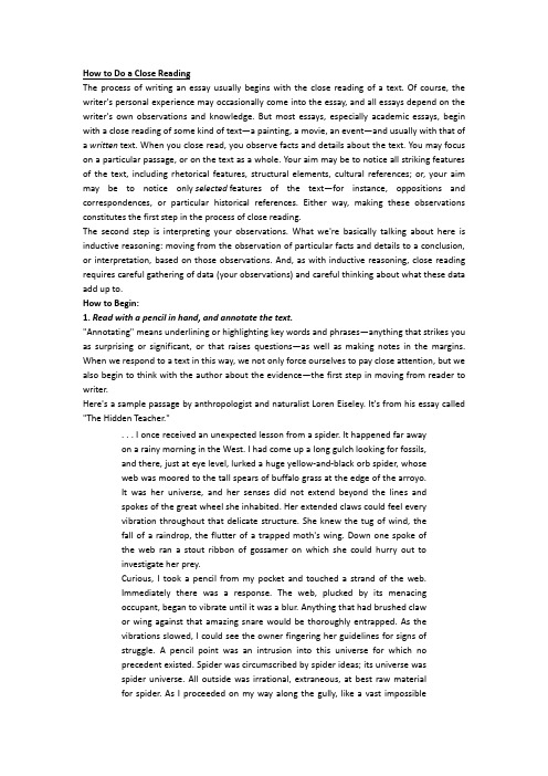 哈佛大学的写作教程 3.How to Do a Close Reading