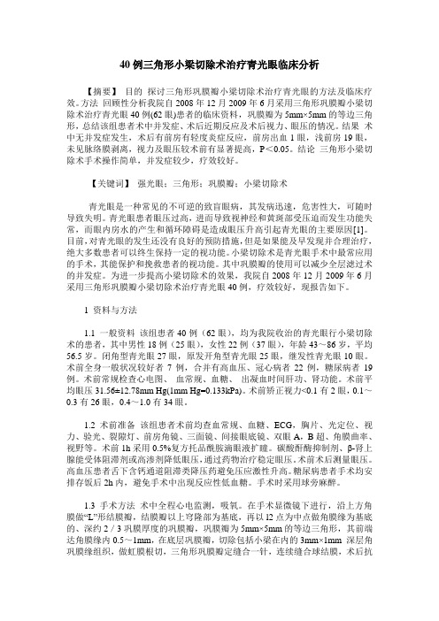 40例三角形小梁切除术治疗青光眼临床分析