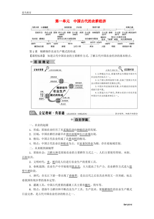 2021高中历史第一单元第1课精耕细作农业生产模式的形成学案含解析岳麓版必修271