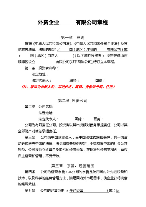 外商独资章程样式(设执行董事)
