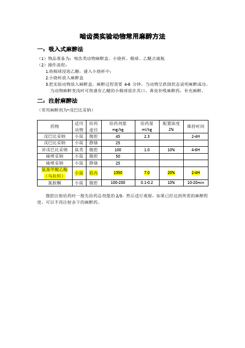 实验动物麻醉方法