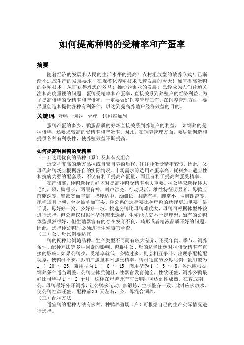 如何提高蛋鸭的受精率与产蛋率