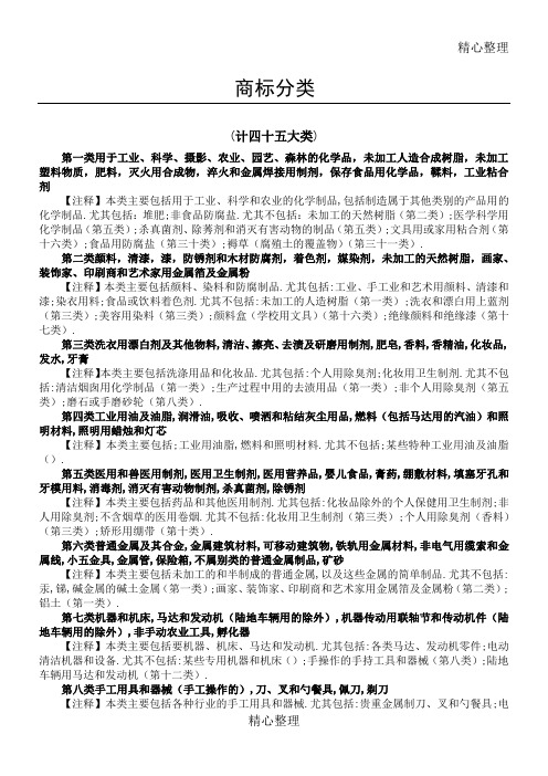 商标完整分类计四十五大类及全部小项