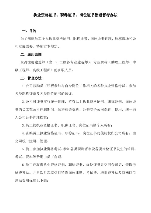 执业资格证书、职称证书、岗位证书管理规定