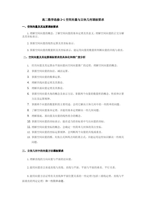 高二数学选修2-1空间向量与立体几何单元测试卷