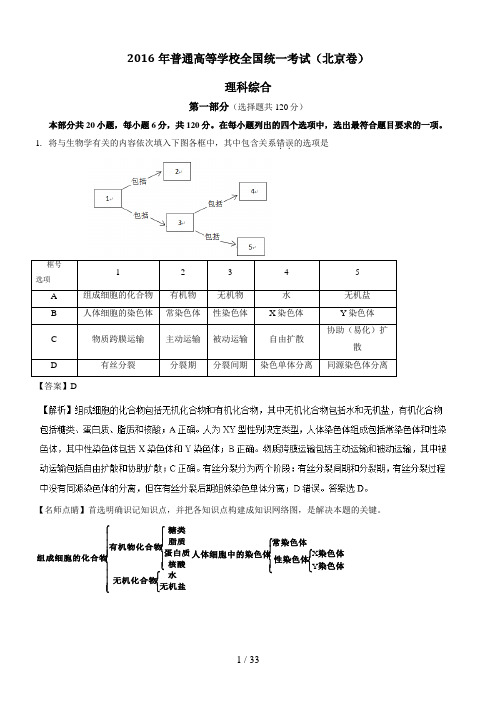 2016高考试题(理综)北京卷-解析版