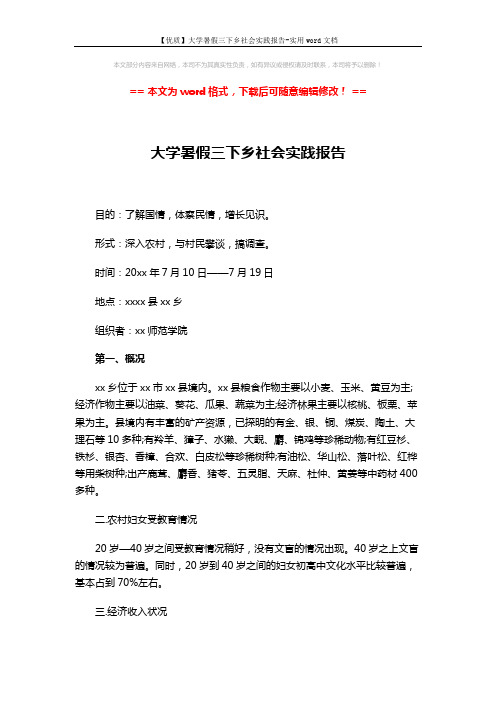 【优质】大学暑假三下乡社会实践报告-实用word文档 (4页)