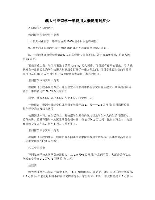 澳大利亚留学一年费用大概能用到多少