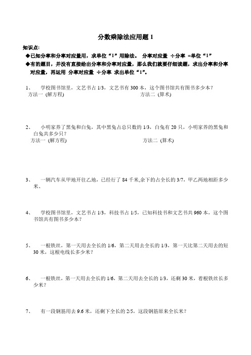 分数除法应用题专题