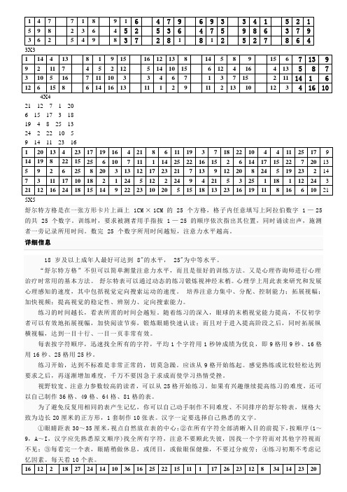 完整版舒尔特表格(注意力练习)