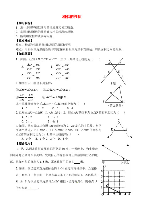 山东省郯城县红花镇2018届中考数学专题复习 专题五(20-2)相似的性质的学案