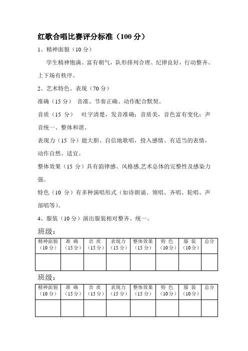 托克逊一中红歌比赛评分表
