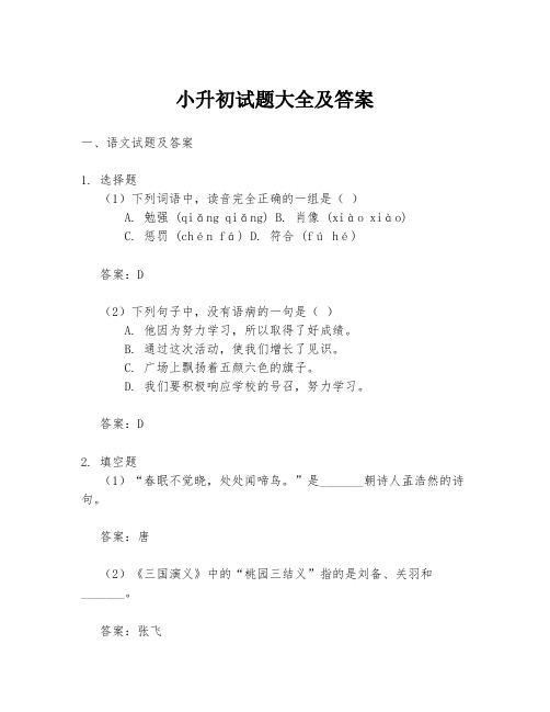 小升初试题大全及答案