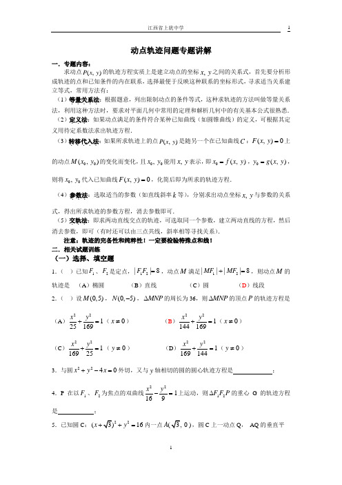 (完整版)高中数学动点轨迹问题专题讲解