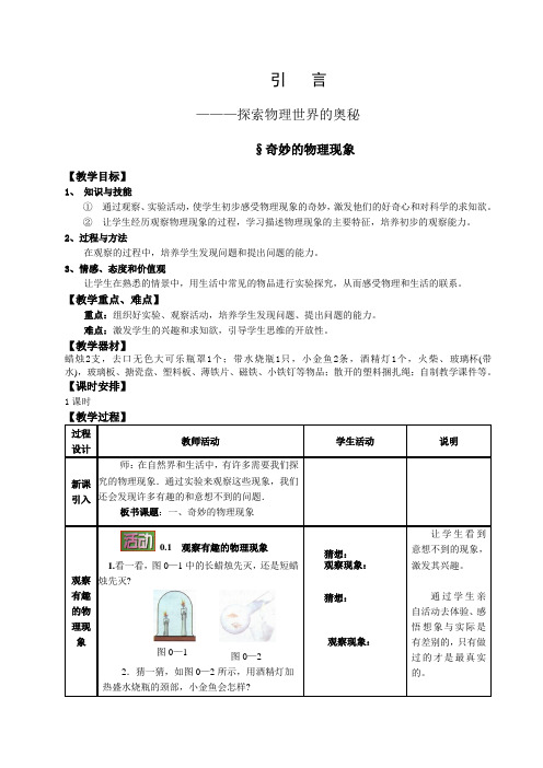 苏科版八年级物理上册引言一、奇妙的物理现象 教案