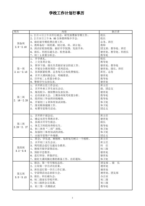 学校工作计划行事历