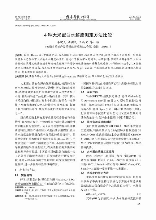 4种大米蛋白水解度测定方法比较