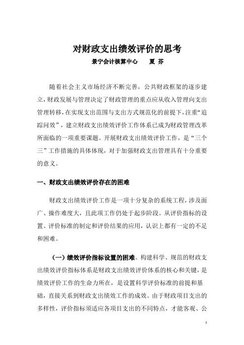 对财政支出绩效评价的思考