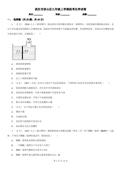 武汉市洪山区九年级上学期段考化学试卷