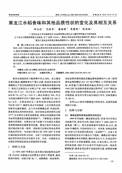 黑龙江水稻食味和其他品质性状的变化及其相互关系