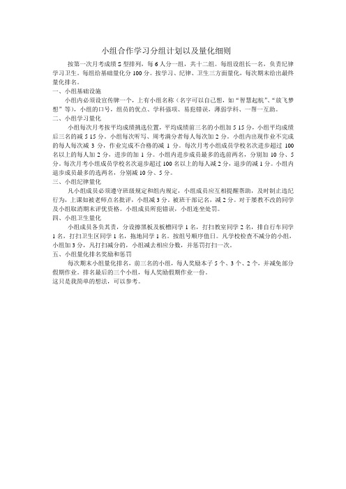 小组合作学习分组计划以及量化细则
