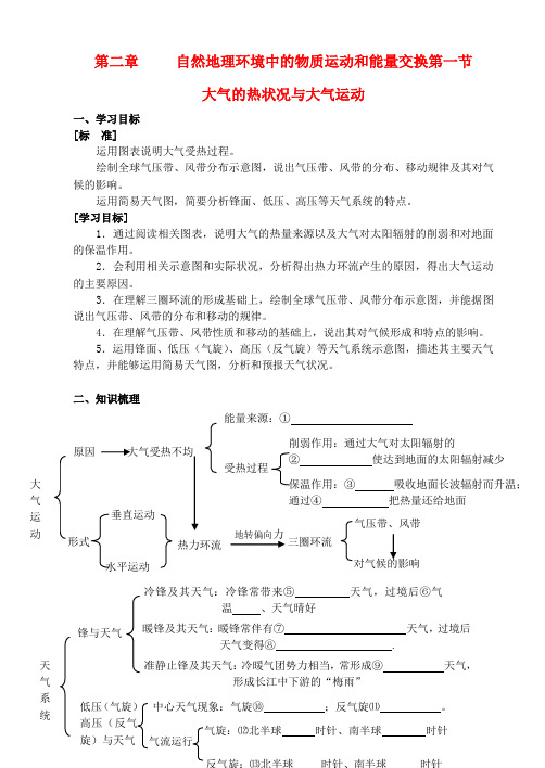 高中地理 2.1 大气热力状况和大气运动学案 中图版必修1