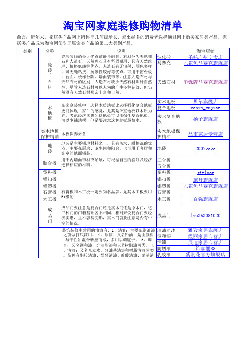 淘宝网家装材料购买指南