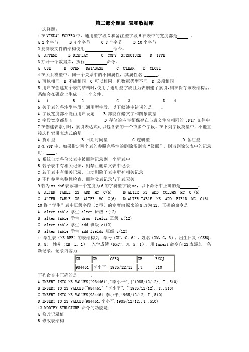 表和数据库题库